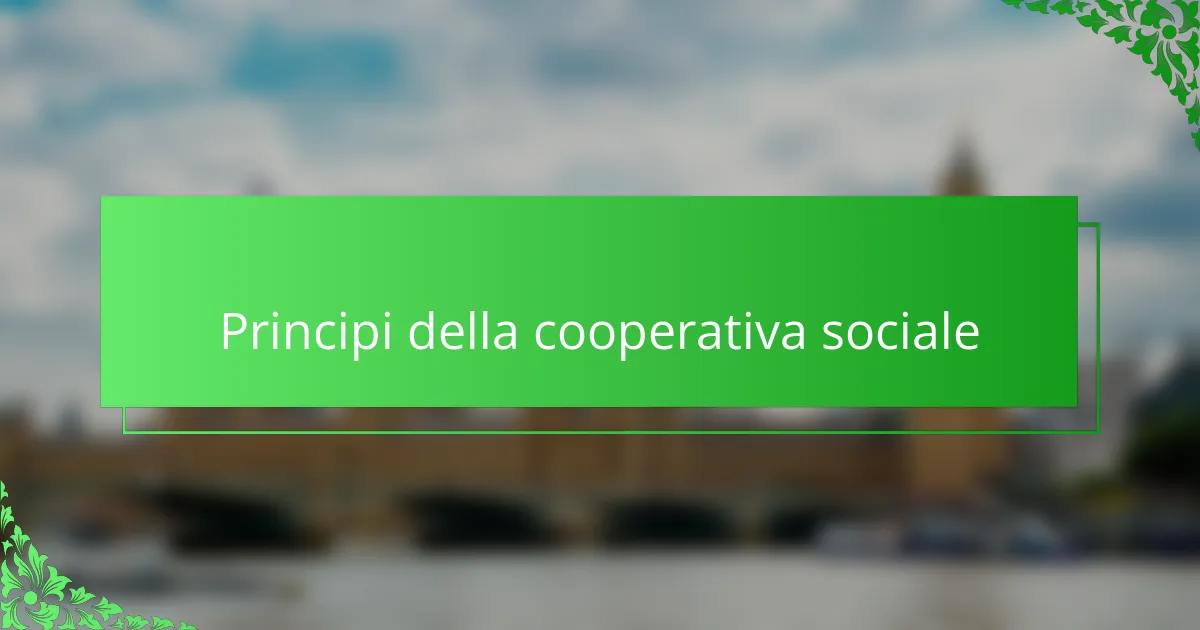 Principi della cooperativa sociale